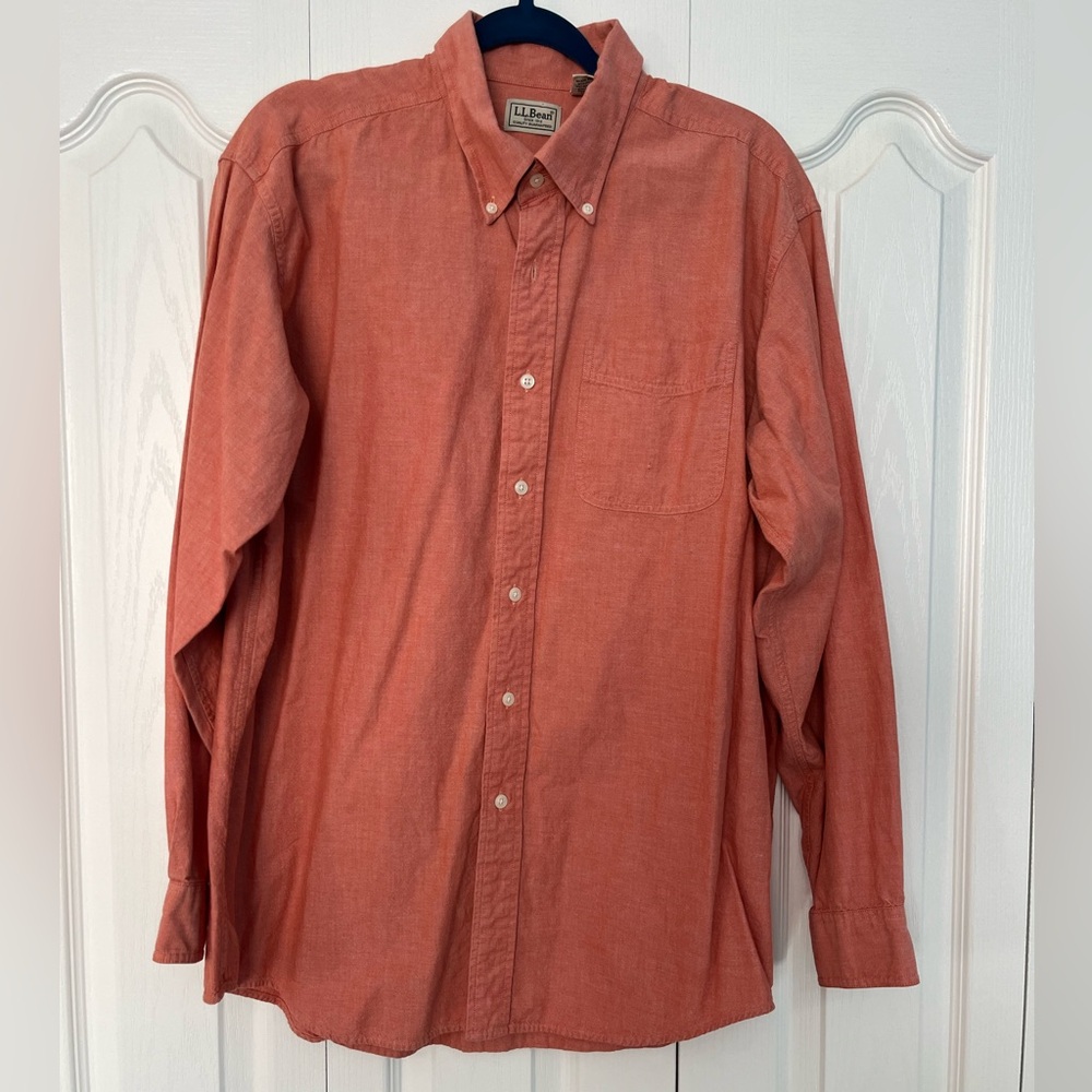 L.L. Bean Men's Large 100%Cotton Orange Shirt